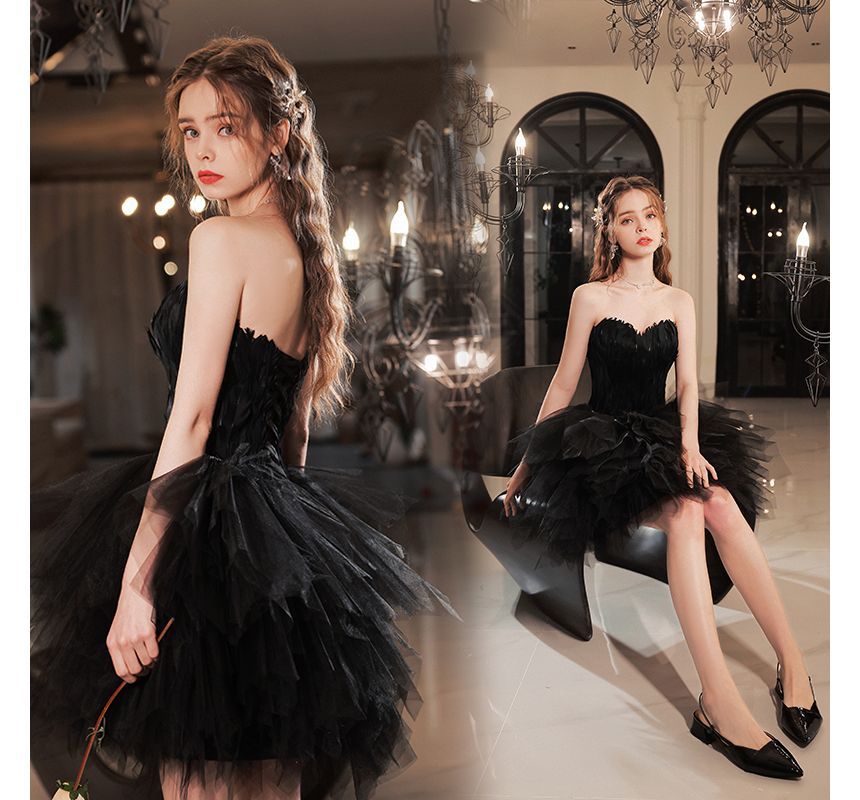 Strapless A-Line Mini Evening Dress