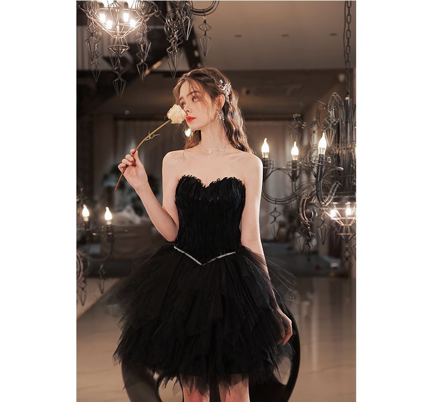 Strapless A-Line Mini Evening Dress