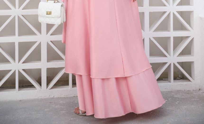 Panel Lace A-Line Asymmetrical Gown Elbow-Sleeve Evening