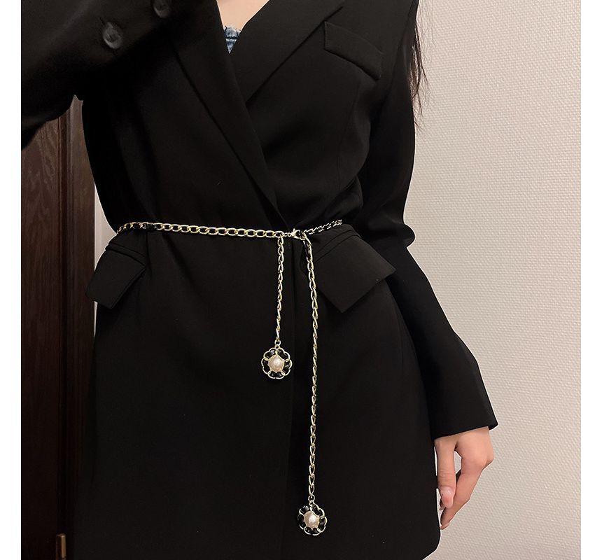 Pearl Floral Belt Faux Chain