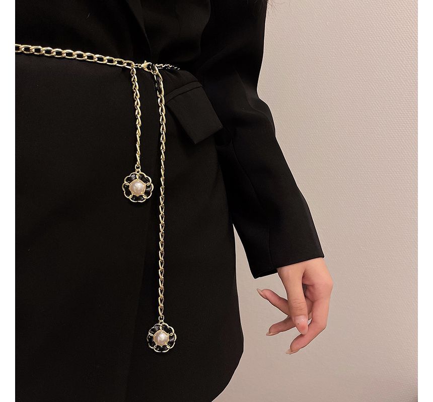 Pearl Floral Belt Faux Chain