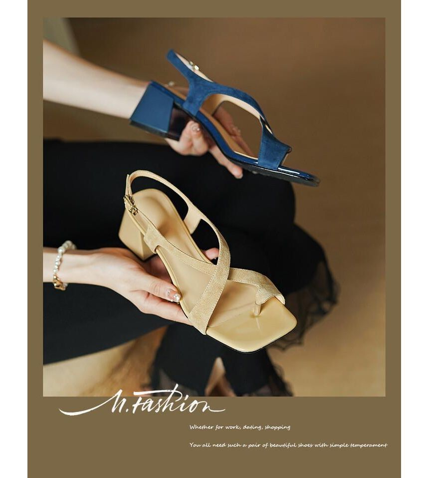 Cross Square-Toe Sandals Heel Strap Chunky