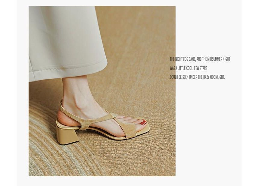 Cross Square-Toe Sandals Heel Strap Chunky