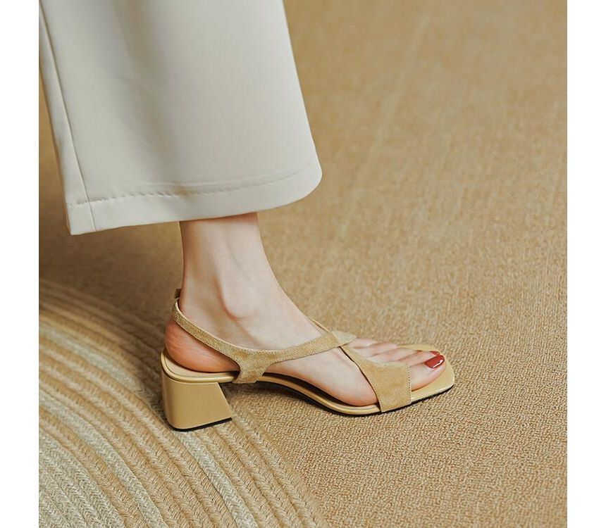 Cross Square-Toe Sandals Heel Strap Chunky