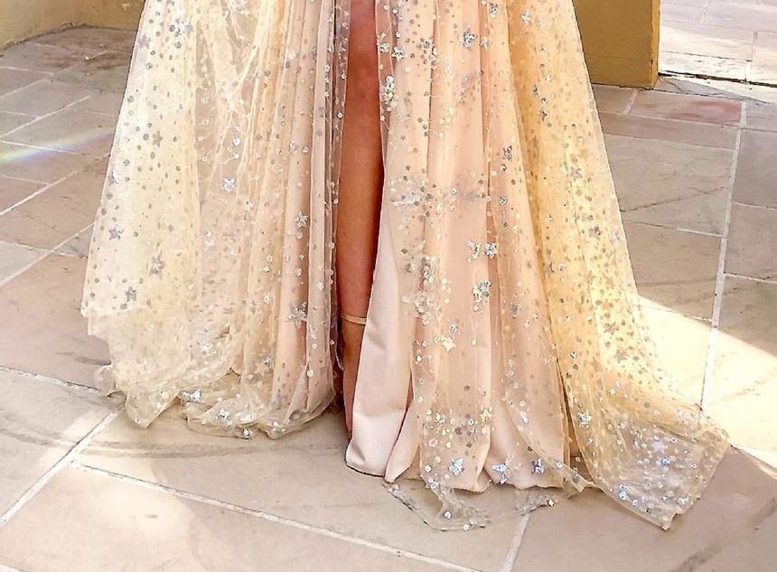 A-Line Gown Star Evening Spaghetti-Strap Print