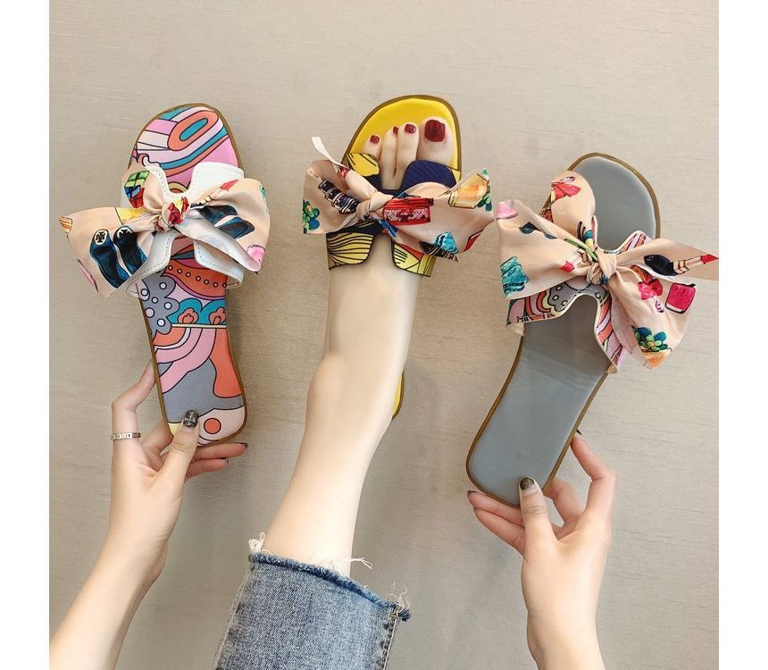 Flat Ribbon Slide Sandals