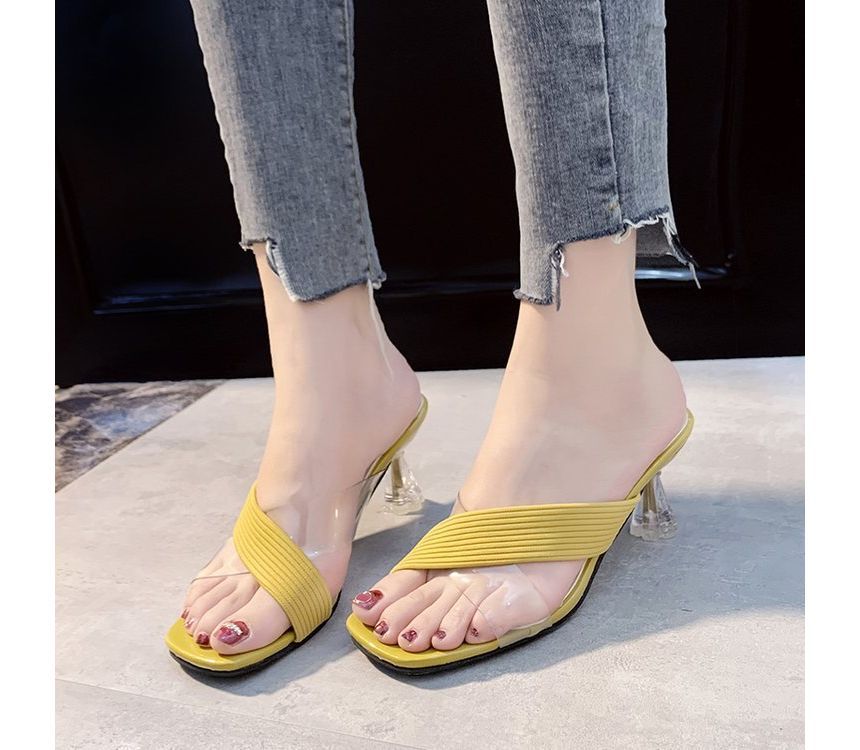 PVC Slide Sandals Chunky-Heel Panel