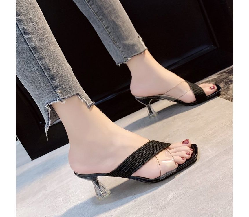 PVC Slide Sandals Chunky-Heel Panel
