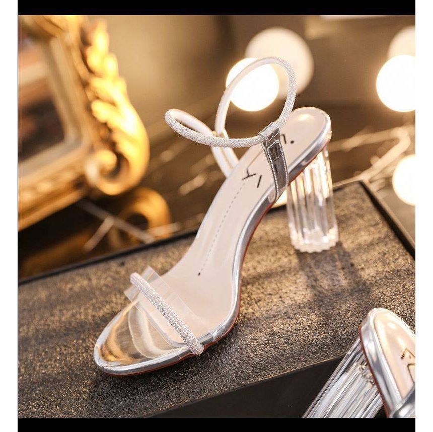 Sandals Chunky-Heel Rhinestone Ankle-Strap