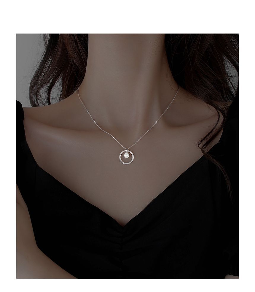 Faux Sterling Silver Necklace Pearl