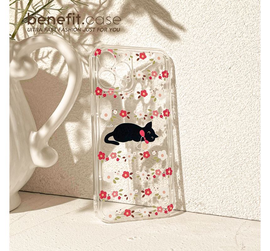 Case Phone Transparent Flower Cat