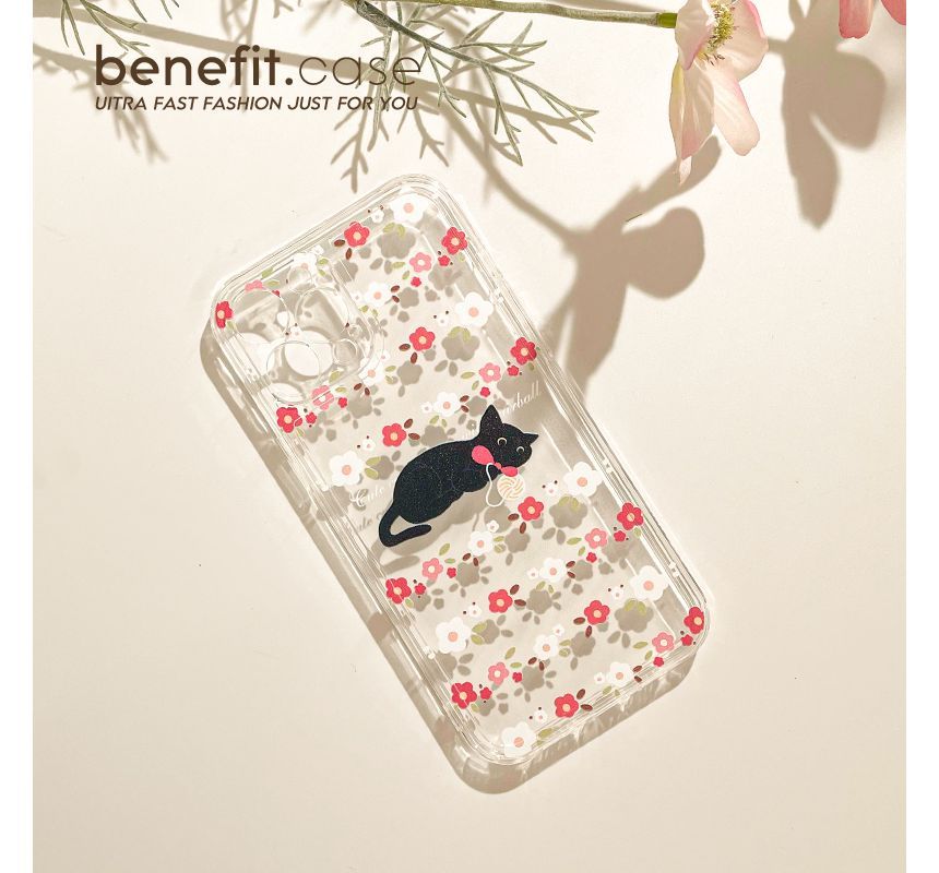 Case Phone Transparent Flower Cat