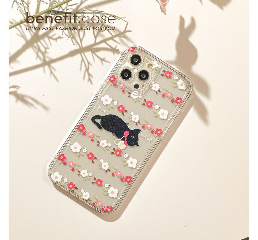Case Phone Transparent Flower Cat