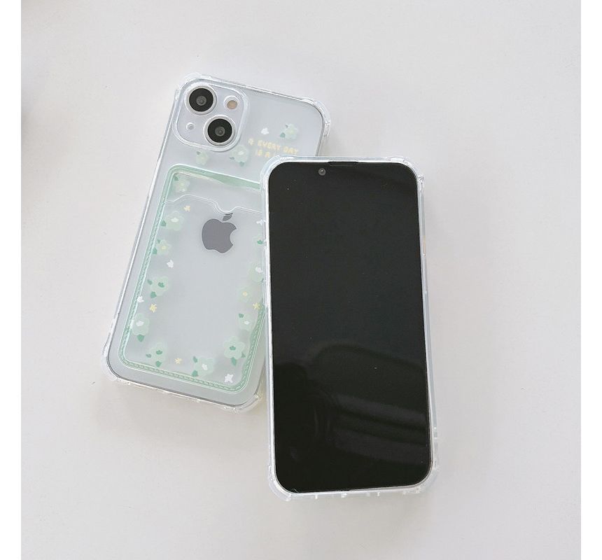 Phone Transparent Case Holder Flower Heart Print Card /