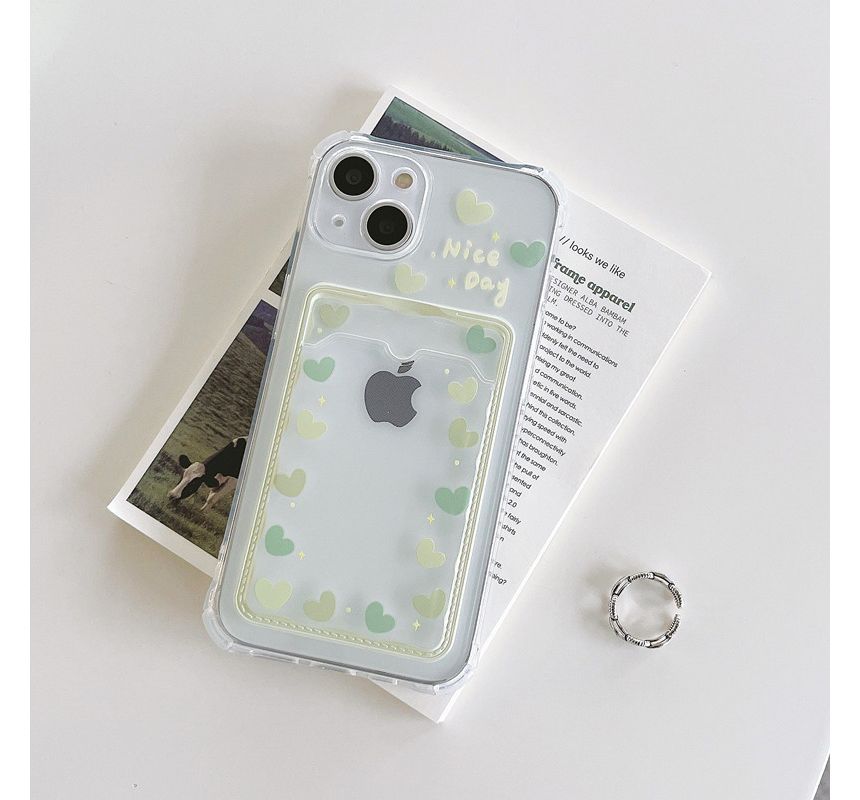 Phone Transparent Case Holder Flower Heart Print Card /
