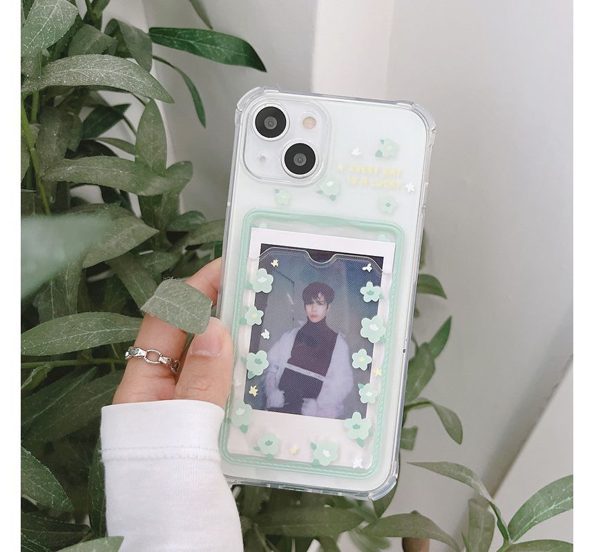 Phone Transparent Case Holder Flower Heart Print Card /