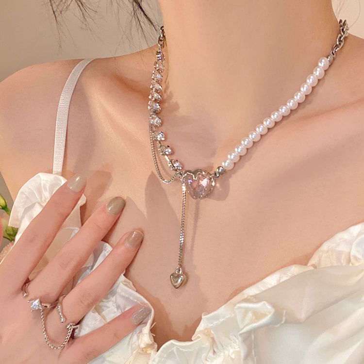 Alloy Rhinestone Necklace Faux Pearl