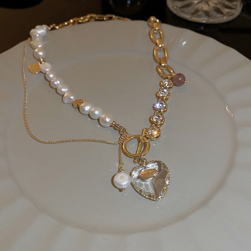 Alloy Rhinestone Necklace Faux Pearl