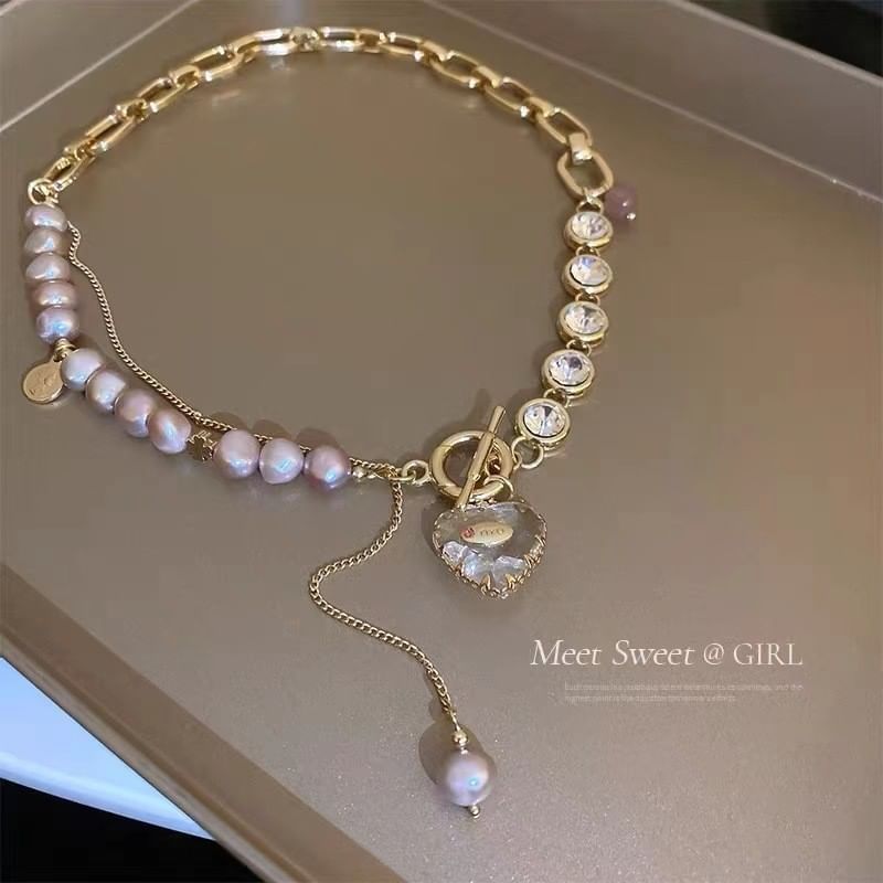 Alloy Rhinestone Necklace Faux Pearl