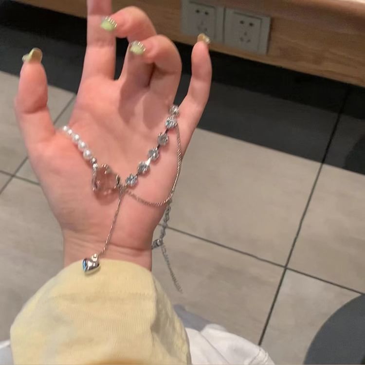 Alloy Rhinestone Necklace Faux Pearl