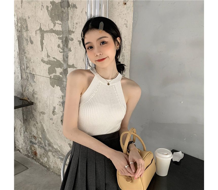 Tank Halter Top Knit Crop