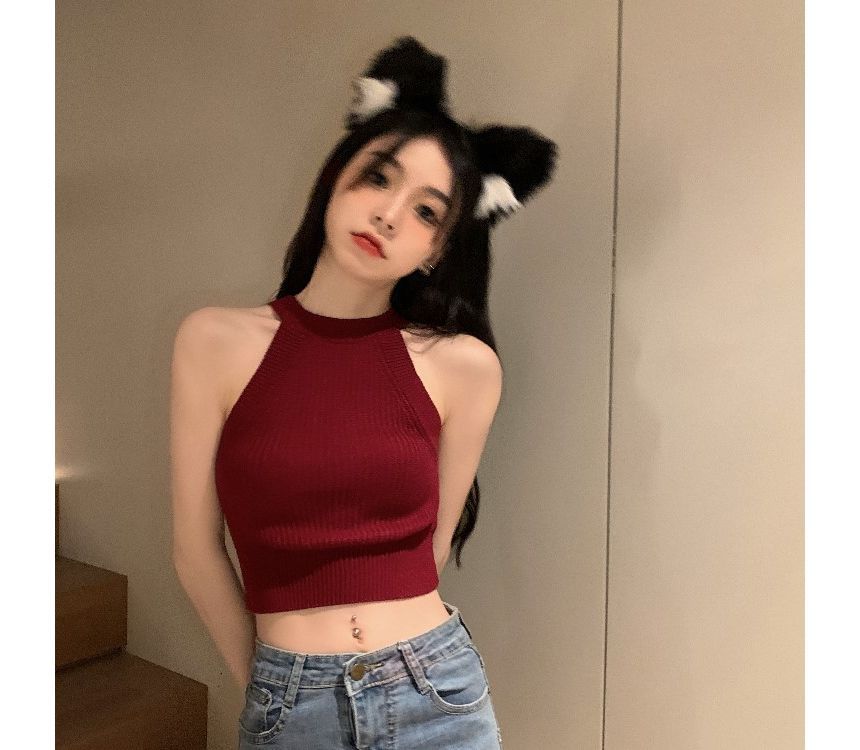 Tank Halter Top Knit Crop