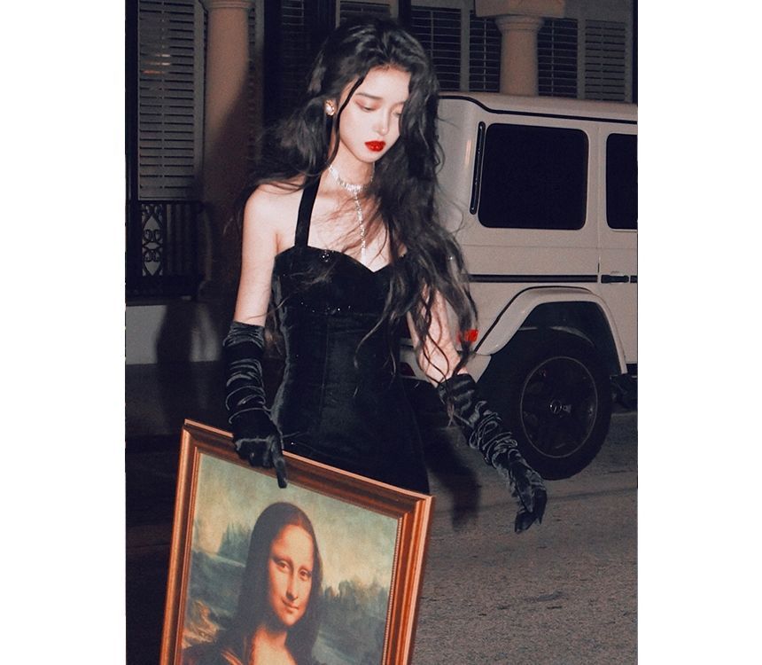 Spaghetti Strap Slit Midi Party Dress