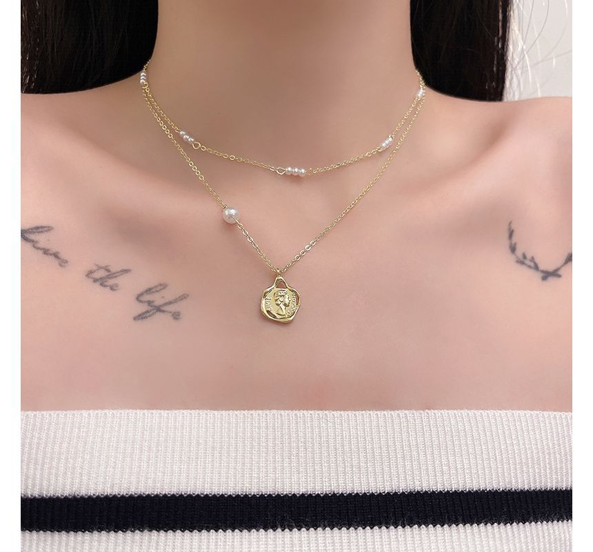 Necklace Floral Pearl Faux