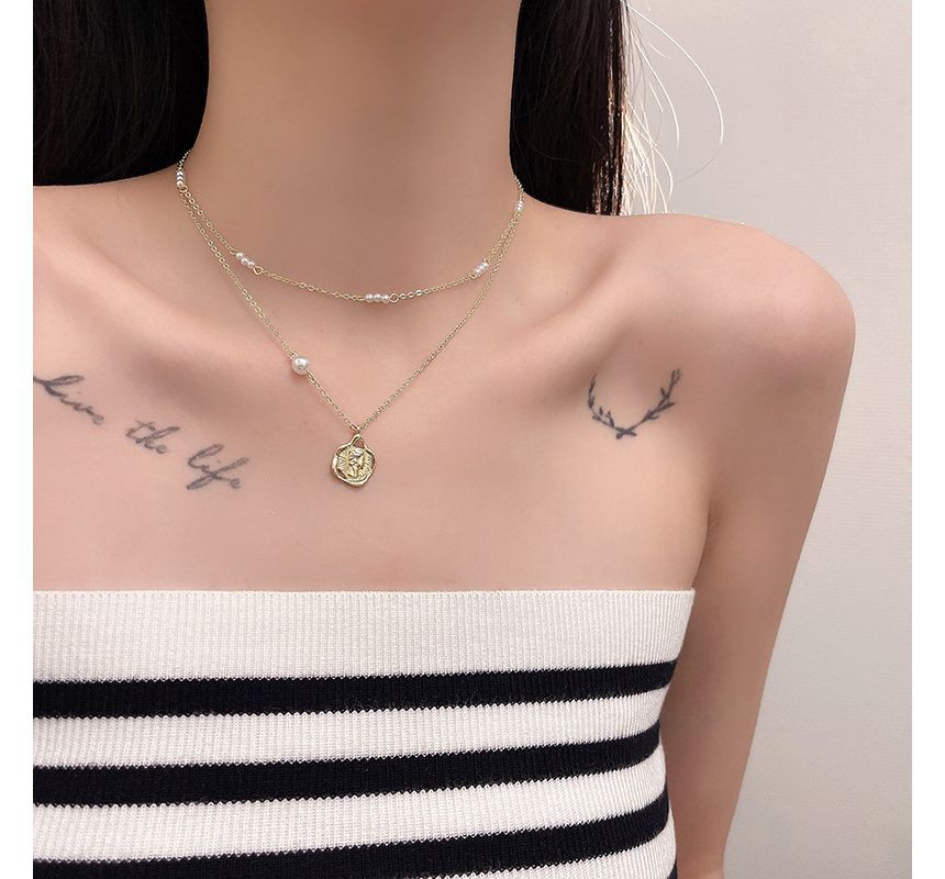 Necklace Floral Pearl Faux