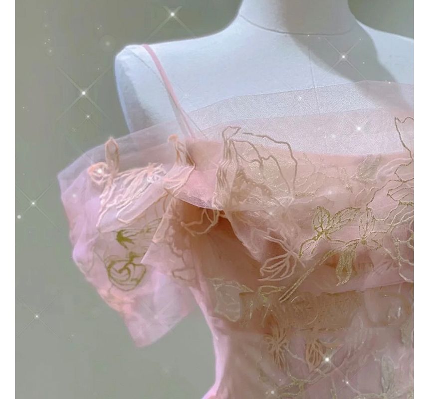 Evening Gown A-Line Floral Print Cold-Shoulder