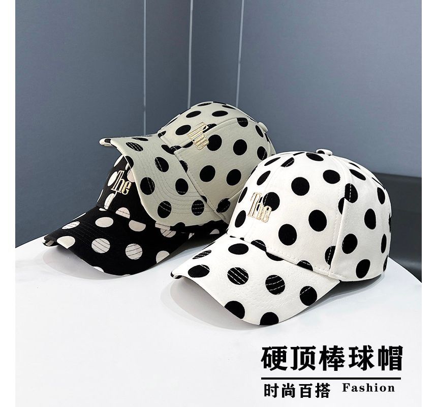 Lettering Polka Dot Embroidered Baseball Cap