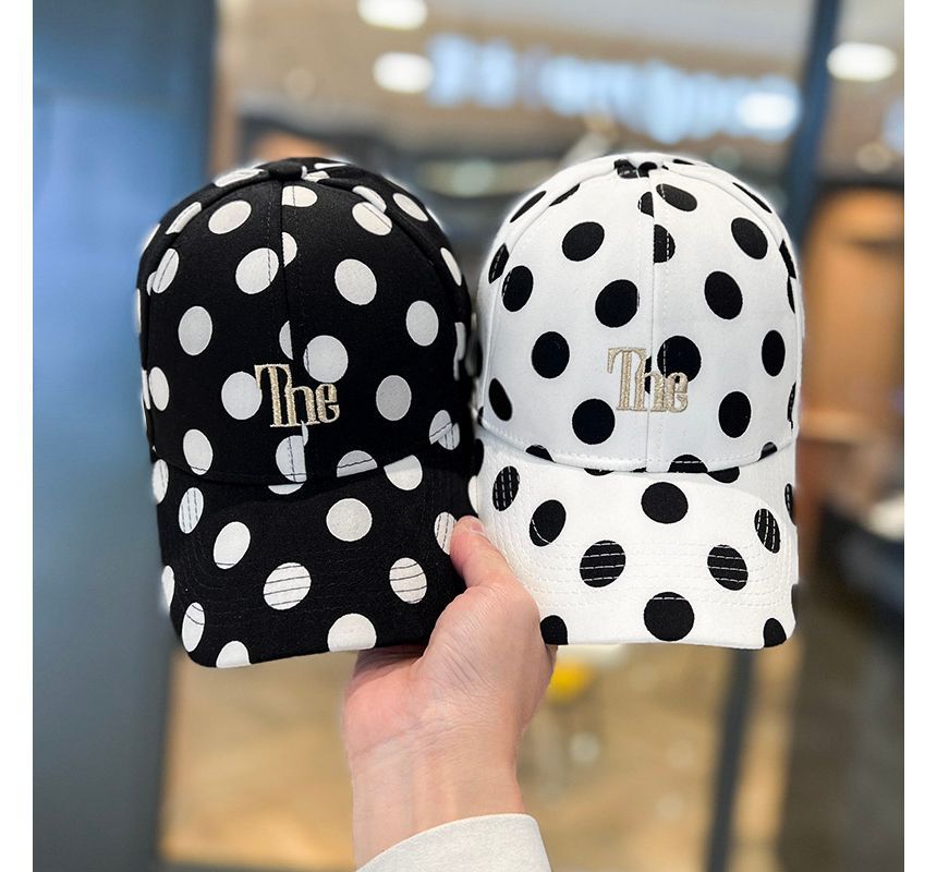 Lettering Polka Dot Embroidered Baseball Cap