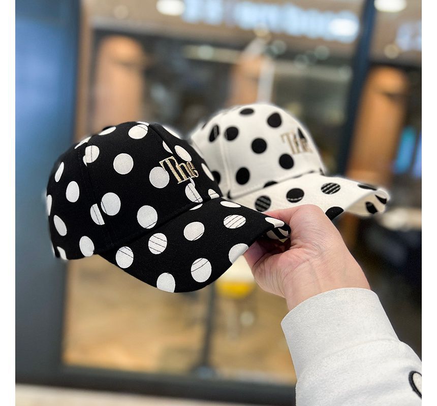 Lettering Polka Dot Embroidered Baseball Cap