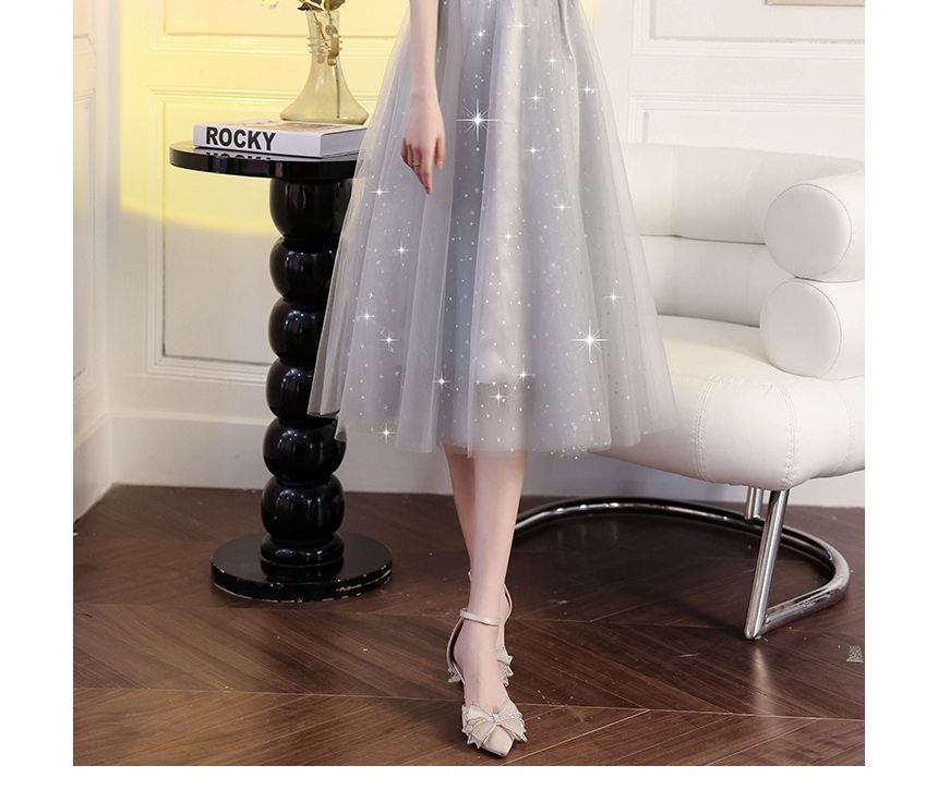 Shoulder Maxi Prom Cold Sequin Dress