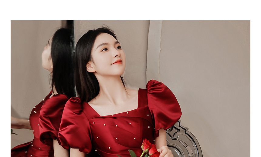A-Line Puff-Sleeve (Various Designs) Bow Prom Embellished Dress