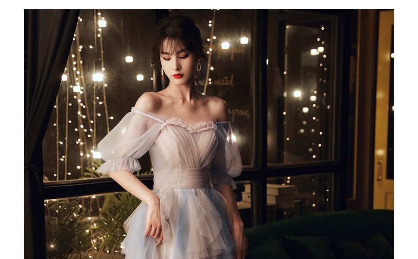 Short-Sleeve Gown Evening Mesh A-Line