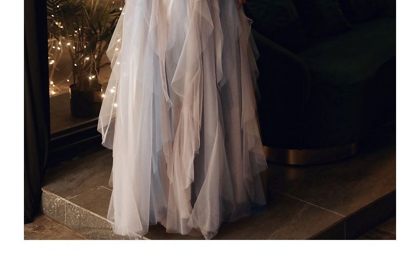 Short-Sleeve Gown Evening Mesh A-Line