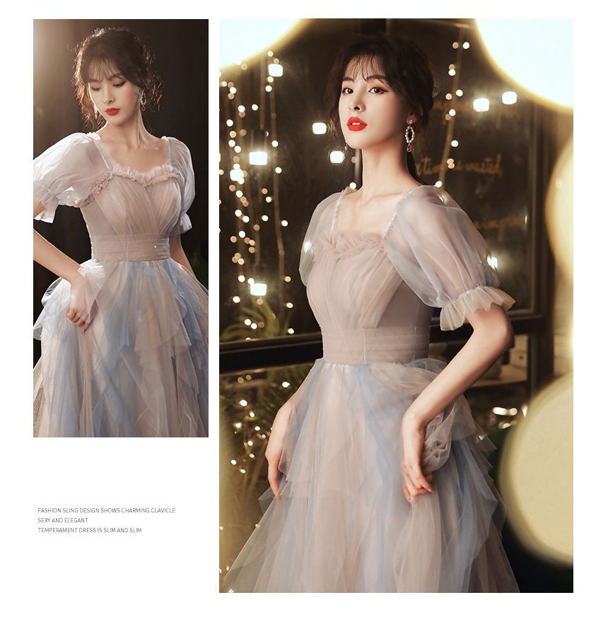 Short-Sleeve Gown Evening Mesh A-Line