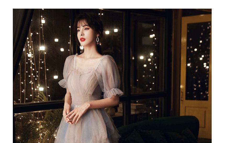 Short-Sleeve Gown Evening Mesh A-Line