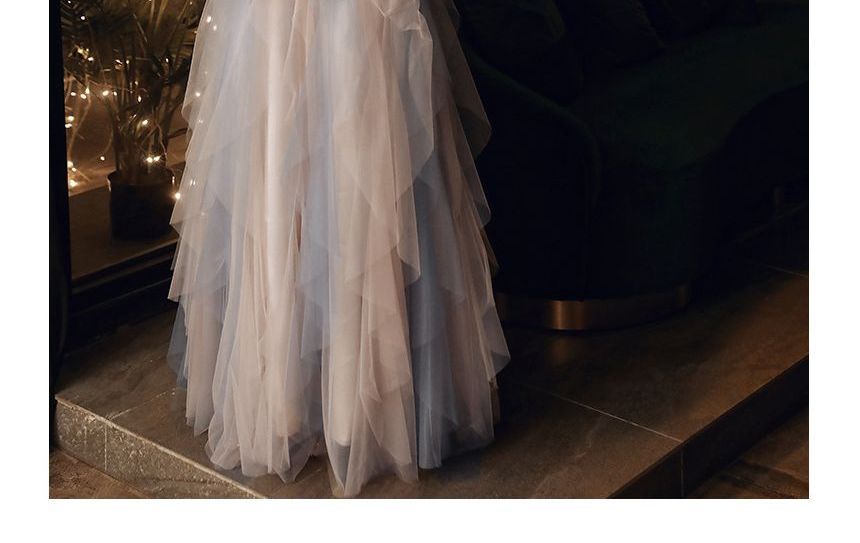 Short-Sleeve Gown Evening Mesh A-Line