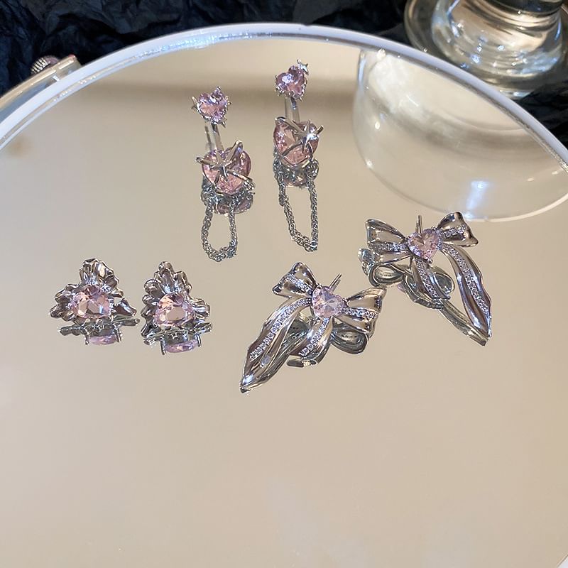 Earring designs) Heart Rhinestone (various Bow / Alloy