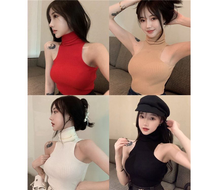 Plain Turtleneck Top Sleeveless
