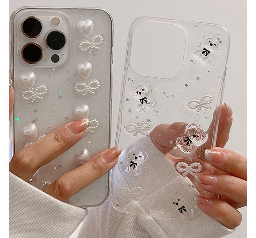 / Bow Heart Bear Case Transparent Phone