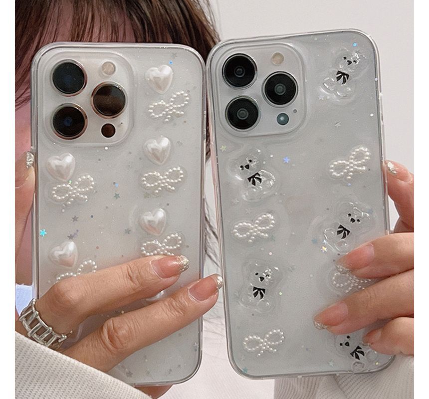 / Bow Heart Bear Case Transparent Phone