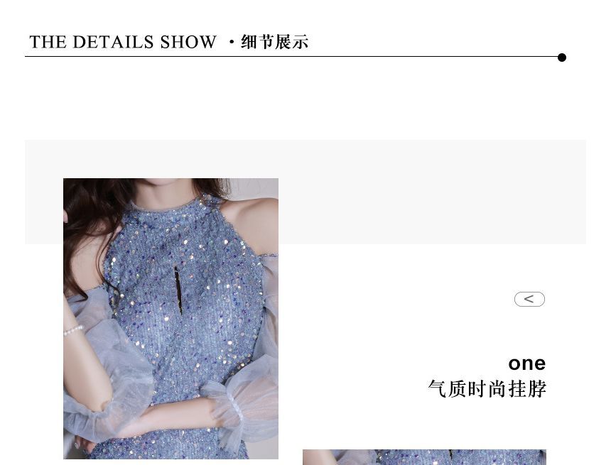 Sequin Gown Evening Cold-Shoulder Sheath