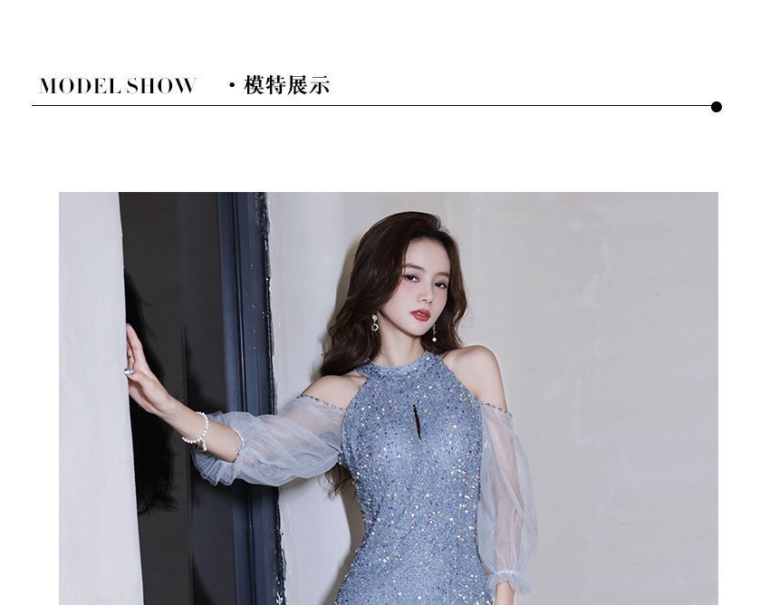 Sequin Gown Evening Cold-Shoulder Sheath