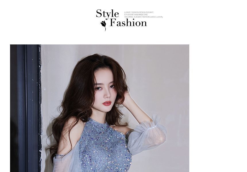 Sequin Gown Evening Cold-Shoulder Sheath