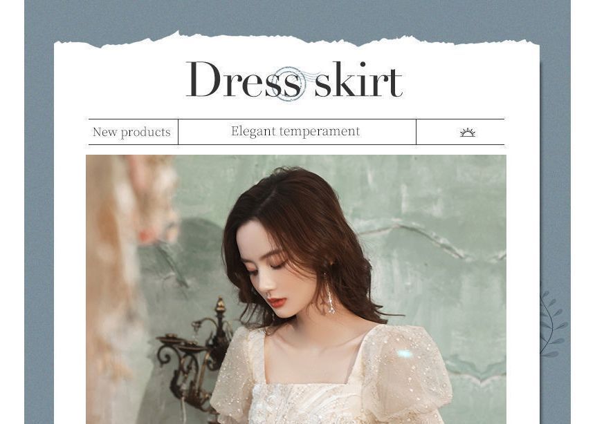 Dress Cocktail Evening Gown / A-Line Puff-Sleeve