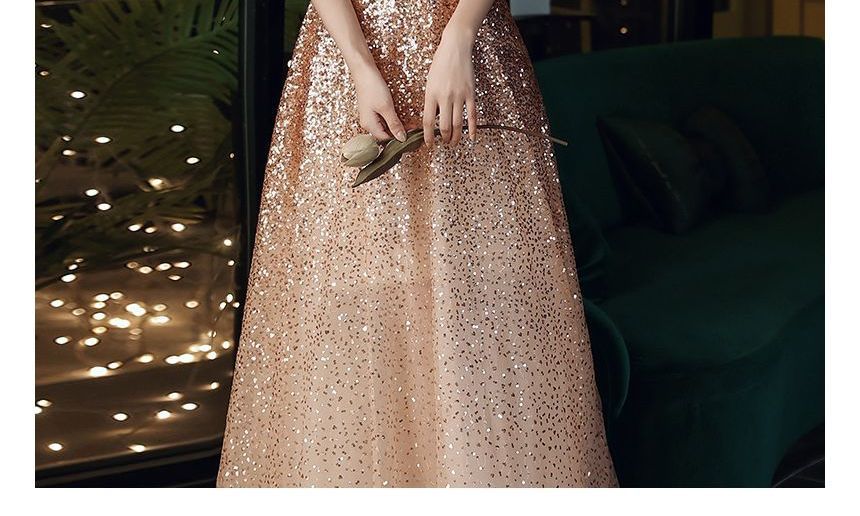 Sequin A-Line Off-Shoulder Evening Gown