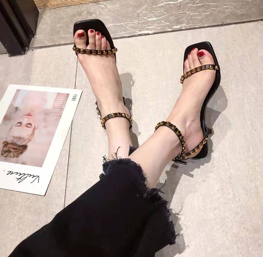 Strap Studded Sandals Ankle Stiletto